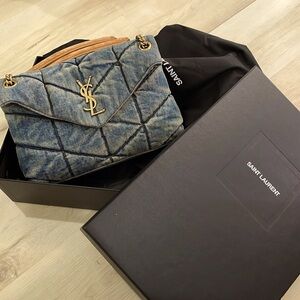 NWT YSL Saint Laurent Denim Puffer Handbag